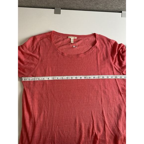 Eileen Fisher Pink Linen Nylon‎ Fine Knit Asymmetrical Top Tee Shirt XL Beachy - Picture 5 of 12